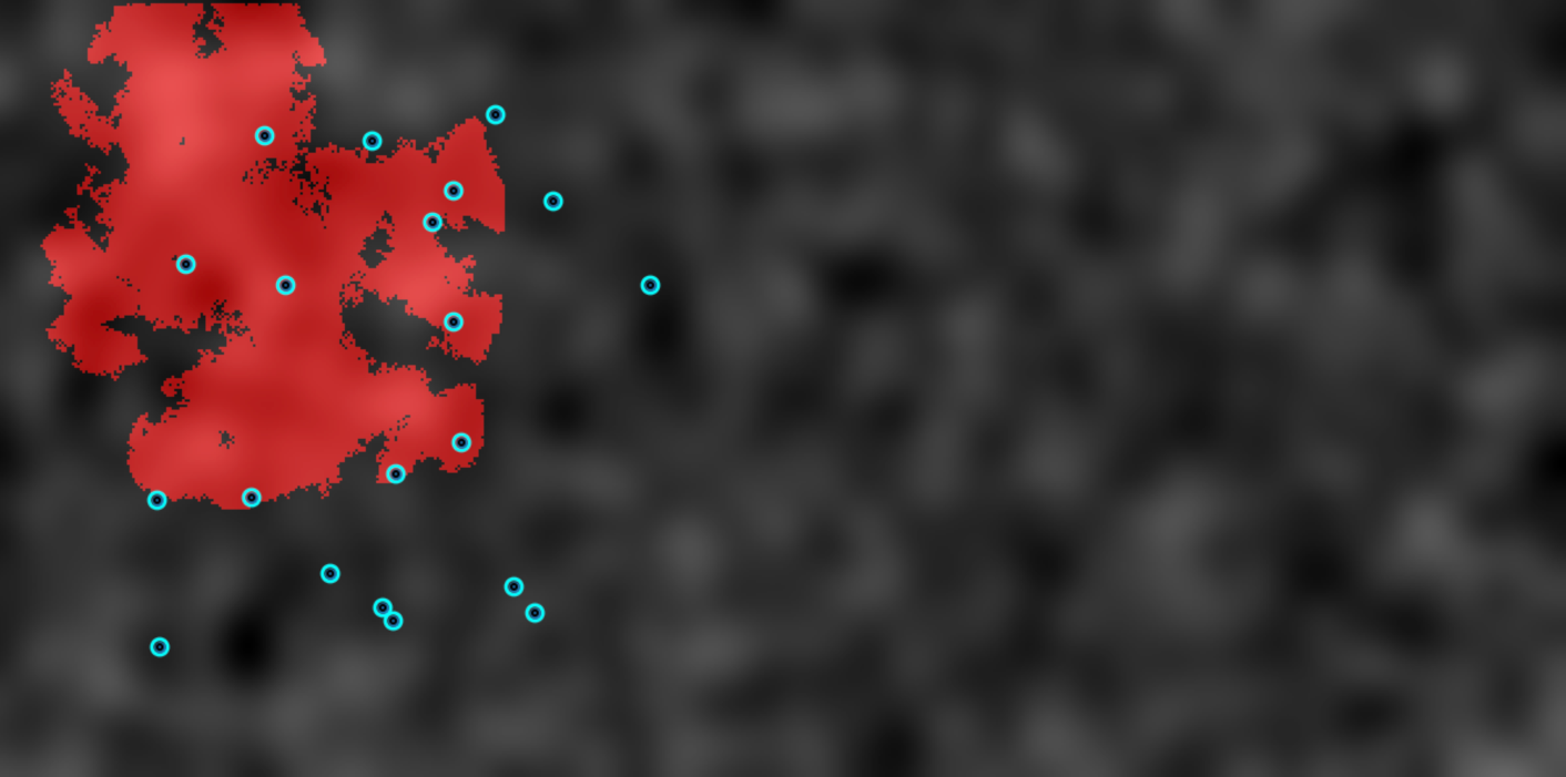 Representative AWSRT operational surface showing sensor positions and sensing geometry over a wildfire-like field.